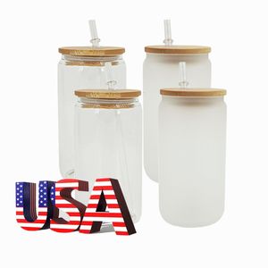 Wine Glasses 122550pack USA Warehouse bulk wholesale 16oz Clear frosted Glass can Straight Sublimation Tumbler with lid and straw 230725