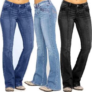 Kvinnors jeans 2023 Låg midja stövla skurna mode smala stretch denim blossade byxor casual kvinnliga byxor xs-4xl drop