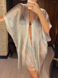 Scarves Spring And Summer Sexy Scarf Fringe Tassel Wraps Sheer Shiny Knitted Tunic Beach Cover-ups Female Women Poncho Feminino Inverno