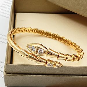 Bracciale in oro con ciondolo a forma di serpente, gioielli di design di lusso, donna, uomo, unisex, rosa, argento, festa, in acciaio inossidabile, fascino tradizionale, cerchio, bracciale con diamanti bianchi