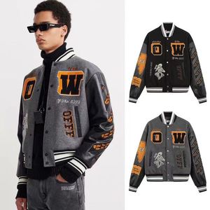 2023 designer men's and women's baseball jacket fall/winter wool flame leather sleeves, skull embroidery, of men and women couple baseball uniform jacket