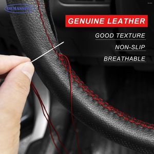 Steering Wheel Covers OEMASSIVE Genuine Leather Red Thread Car Cover Protector Punched Breathable DIY 38cm 15'' Styling Cowhide