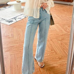 Womens Jeans 2023 Spring Summer Women Streetwear Spliced Denim Pants Casual Mid Waist Pockets Straight-leg Korean Fashion Pant Trousers