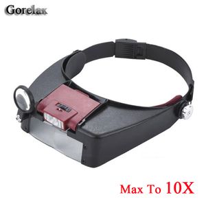 Förstoring Glasögon Bannband Magnifier Glasögon 1.5x 3x 8.5x 10x glasögon Förstoringsglas med 2 LED -lampor Lamphuvudförstorare Loupe för reparationer 230726