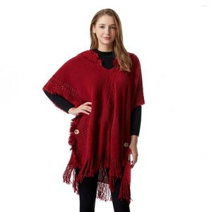 Scarves Women Spring Autumn Shawl Lady Knitted Hoodies Wrap Solid Color Vest Pullover Loose Sweater With Tassel Fall Poncho Wholesale