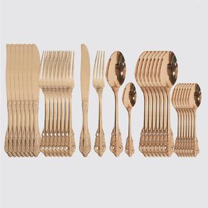 Servis uppsättningar Rose Gold Wedding Cotestar Set Fork Spoon Knife 18/10 Rostfritt stål 32st köksbordsartiklar