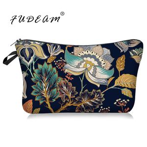 FUDEAM Polyester Flower Leaf Pattern Women Cosmetic Bag Toiletry Storage Organize Waterproof Makeup Bag Female Eyebrow Pen Pouch