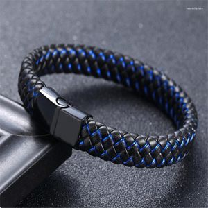 Charm Bracelets ZOSHI Men Jóias Punk Preto Azul Trançado Pulseira de Couro Para Aço Inoxidável Fecho Magnético Moda Bangles Presentes