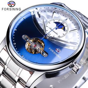 Forsining Blue Moon Phase Automatische Herren Uhren Business Uhr Casual Stahlband Wasserdicht Sport Mechanische Relogio Masculino2851