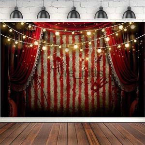 Materiale di sfondo Halloween Red Circus Fotografia Sfondo Red Stripe Tende Torcia Festa di Carnevale Spaventoso Evil Joker Decorazione Banner X0725