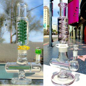 Dicke Recycler-Glas-Wasserpfeifen, gefrierbare Spirale, Kondensator, Wasserpfeife, Armbaum, Perc-Zyklon-Bongs, blau-grüne Spirale, Bohrinsel, Bubbler, Tornado, rauchende Shisha