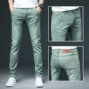 Męskie męskie rozciąganie chude dżinsy męskie mody swobodny szczupły dżinsowe spodnie zielone czarne khaki białe spodnie męskie marka 230316 L230726