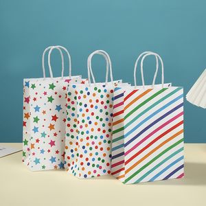 Gift Wrap 12pcs Rainbow Kraft Paper Gift Bags Happy Birthday Festival Party Cookie Candy Packaging Box Baby Shower Favors Supplies 230725