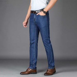 BROWON Jeans de negócios masculinos de marca de verão tecido fino de seda médio reto regular comprimento total calças de trabalho tamanho grande 29-42 210318 L230726