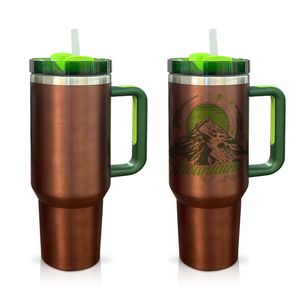 Manufacture! Sublimation 40oz Rose Gold Tumblers With Handle Double Wall Vacuum Watermelon Moonshine Reusable Tumblers