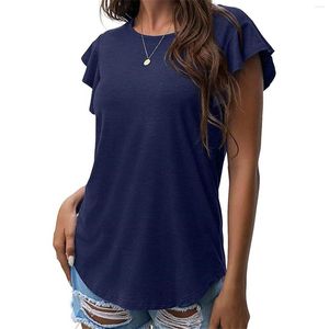 Camicette da donna Top da allenamento T-shirt a maniche lunghe da donna Top con volant Camicetta casual estiva O Collo Solido Compressione carina da donna