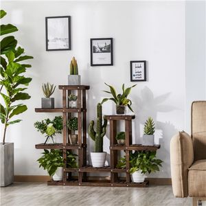 Dekorativa föremål Figurer Multitered Plant Stand 6 Tiers Pine Wood Succulent Pots Planter Display Rack Balkong Potted Flower Shelf Inomhus utomhus 230725