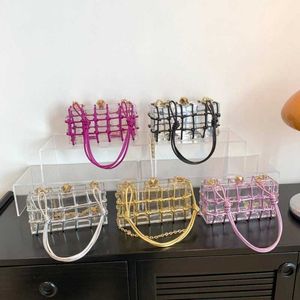 Akryl Box Bag väska kvinnlig sommar ny transparent handväska enkel axel crossbody vävd liten fyrkantig väska 0727