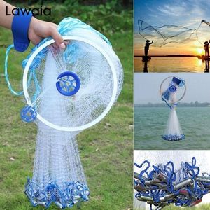 Fishing Accessories Lawaia Hand Cast Net Monofilament Fishing Line Folding Mesh Nylon Fishing Net Catch Fish Network Galvanized Steel Pendant 230725