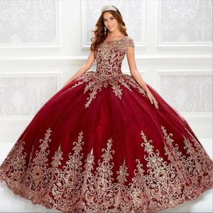 Gorgeous Tassels Beaded Ball Gown Quinceanera Dresses Bateau Neck Lace Appliqued Prom Gowns Sequined Sweep Train Tulle Sweet 15 Dress 2023
