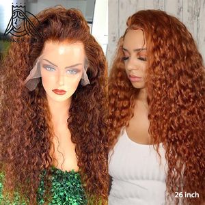 13x1 Brazilian Curly Human Hair Wigs 150% Density Orange Ginger Color Remy Long Lace Front Human Wig Pre Plucked Wave Wig265W