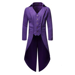 Erkek Suit Blazers Mens Steampunk Medieval Tailcoat Ceket Vintage Mor Gotik Rönesans Victoria frak ceket üniforma Cadılar Bayramı Kostüm Homme 230725