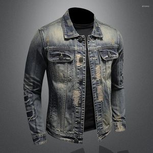 Herrjackor vårhösten denimjacka män toppar hög kvalitet tung lapp retro casual Jaqueta jeans maskulina grossist