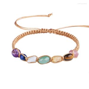 Charm Bracelets Reiki Healing Stone Natural Crystal Irregular Bracelet Chakra Energy Hand-Knitted Meditation Yoga Jewelry