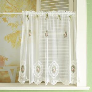 Curtain Rose Embroidery Half Curtains Lace Rod Pocket Short For Kitchen Cabinet Door Cafe Window Cotton Sheer Valance