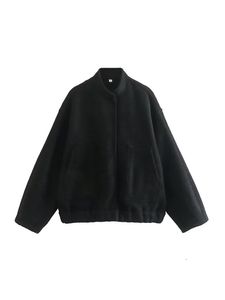 Women's Jacket Fashion With Pockets Oversized Bomber Coat Vintage Long Sleeve Snap Button Female Outerwear Chic Tops 230725