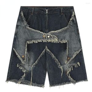 Men's Shorts Vintage Tassel Star Denim 2023 Men Oversized Hip Hop Streetwear Harajuku Y2K Summer Splicing Loose Jeans