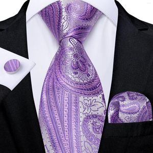 Bow Ties Light Purple Silk For Men Jacquard Neck Tie Set Handkerchief Cufflinks Gift Drop Corbatas