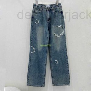 Kadınlar kot pantolonlu pantolonlar ile mektup inci boncuklar kızlar pamuk yüksek son milan pist markası vintage cowboy rahat dış giyim denim uzun düz pantolon 2elb