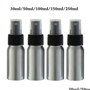 Butelki do pakowania 30 ml 50 ml 100 ml 250 ml aluminium pusta do napełniania atomizera na butelkę z rozpylaczem podróżnym z bielszą/czarną czapką dostawę OTBCH