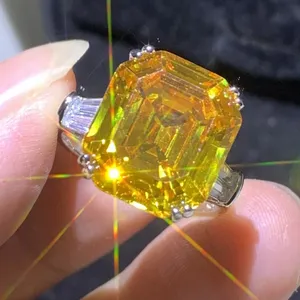 Alianças de casamento feitas à mão joias de luxo prata esterlina 925 Lagre Asscher topázio amarelo CZ diamante pedras preciosas moissanite festa da eternidade aliança de casamento para mulheres presente