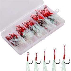 Ami da pesca 70/80/90Pcs Casting Metal Jig Assist Amo da pesca Slow Jigging lure Bass jigs hook Amo spinato Tying Up Flasher Feather 230725