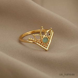 Band Rings Crown Opal Finger Rings for Women Crystal Stone Flower Ring Couples Wedding Handmade smycken Gift R230726