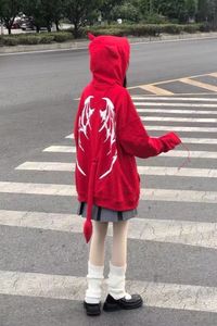 Womens Hoodies Sweatshirts Hoodie Woman Y2K Zip Up Tops Girls Retro Gothic Streetwear Harajuku Oversized Hood Punk Anime Print Clothes HipHop High Street 230725