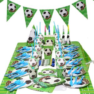 Andra evenemangsfestleveranser 61st/Lot Football Theme Disponertable Table Set Plates Cups Tablcoloth Birthday Party Kids Favor Soccer Boys Party Decoration 230725