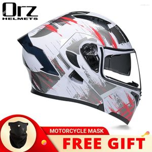 Capacetes de motocicleta aprovados pelo DOT Orz Full Face Dual Visor Lens Helmet Men Women Safety Motocross Racing Modular Flip Up Capacete Casco