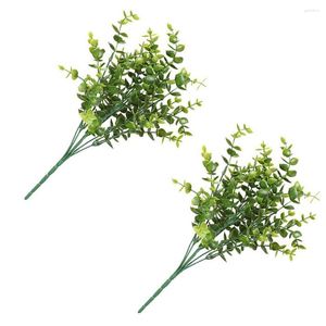 Decorative Flowers 2 Pieces Artificial Eucalyptus Plastic UV Resistant Plant Vivid Appearance Plants Wedding Garden Indoor Decoration