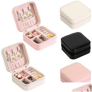 Smyckeslådor Portable Pu Leather Box Small Travel Jewelery Organizer Lagring Fodral för ringörhängen Halsband Pärlor Pendants Drop de Otesy