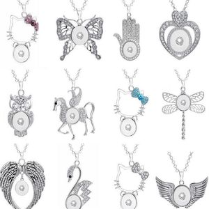 New 12 Pieces Lots Ginger Snap Buttons Chunk Charm Rhinestone Pendant Necklaces Fit 18mm Snap Buttons With 60cm Chains192z