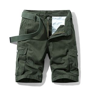 Summer Cotton Tactical Cargo Shorts Men 2022 New Fashion Khaki Shorts Casual Military Short Pants Loose Pocket Men's Short Green