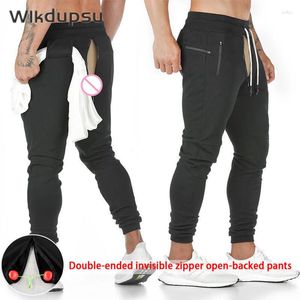 Männer Hosen Outdoor Reißverschlüsse Öffnen Gabelung Übung Casual Baumwolle Camouflage Jogginghose Männlich Sexy Hosen Kleidung