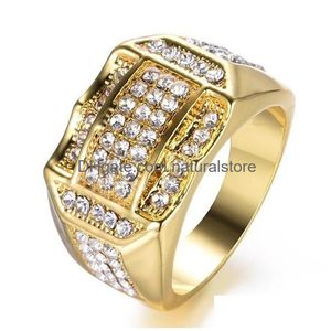 Pierścienie klastra Hip Hop Diamond FL Crystal Gold Out Band Out Band Pierścień dla kobiet mężczyzn w stylu motocyklowym biżuteria Will i Sandy Drop de dhtum