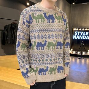 Erkek Sweaters Erkek Sonbahar Kazak Baskı Uzun Kollu Gevşek O boyun örgü Tulma Üstleri Vintage Casual Cartoon Desen Koleji