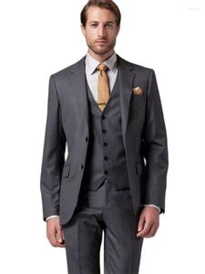 Erkekler Klasik Business Blazer Pantolon Damat Erkekler Koyu Gri 3pcs Kostüm Homme Düğün Damat Kıyafetleri Akşam Yemeği Partisi Giyim