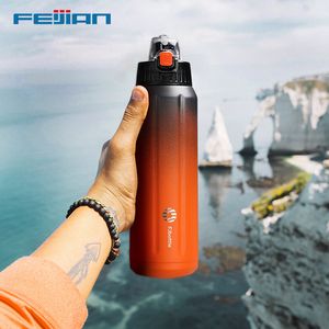 Tumblers Feijian Double Wall Thermos Sports Bottle 600 ml 18 10 Rostfritt stål Vakuumkolv Isolerad Tumbler Leak Proof anpassar 230725