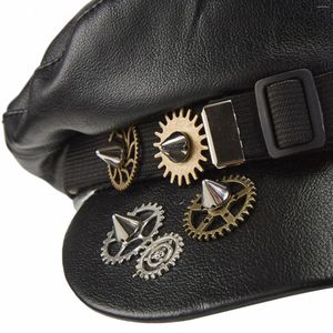 Beralar Steam Punk Şapka Gotik Erkekler Kadın Başlık Biker Kapakları PU Deri Cabbie Cap Cosplay Geçit Töreni Tatil Sihirbazı Fantezi Elbise